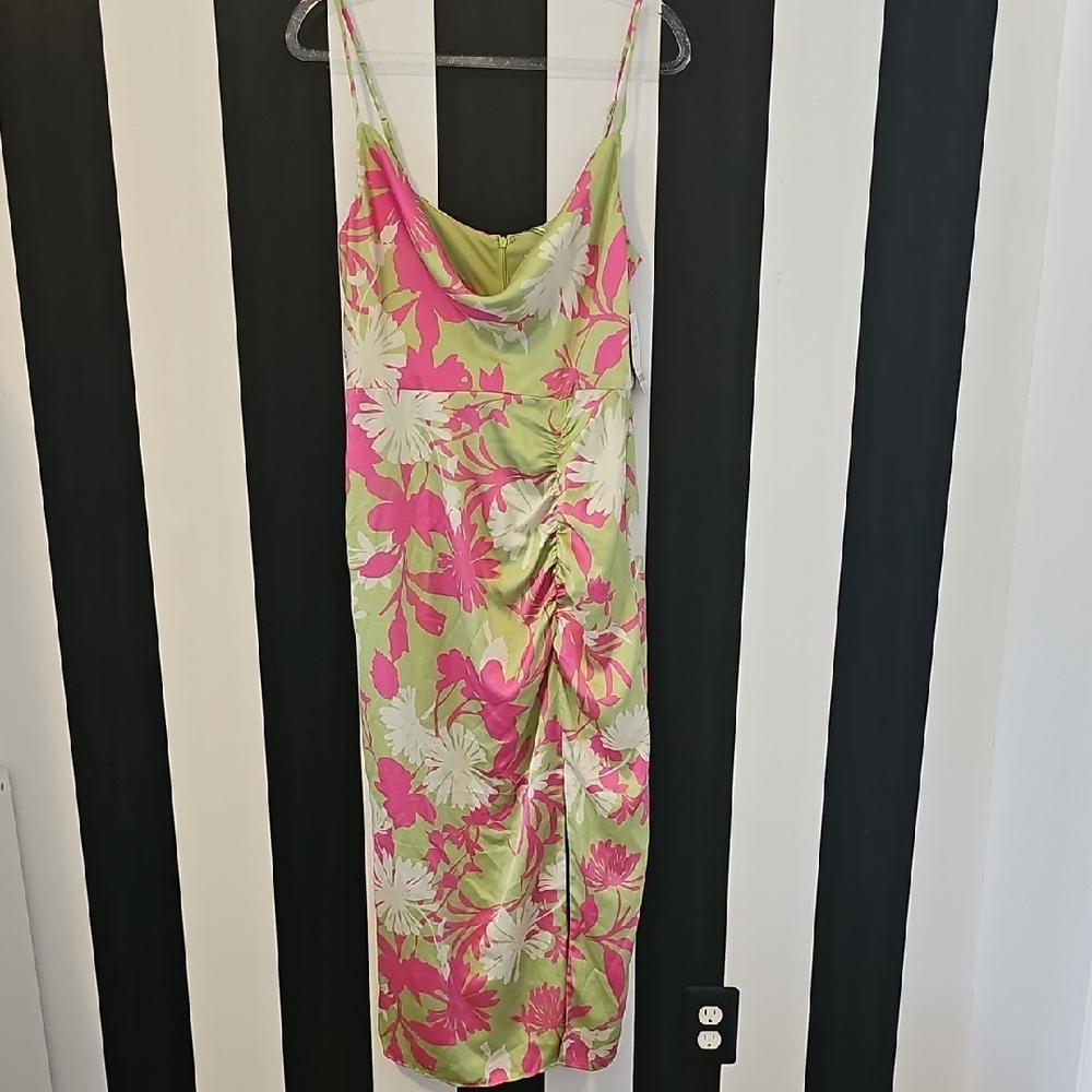 Taylor Pink and Green Floral Midi Dress